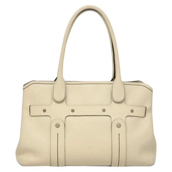 Salvatore Ferragamo Tote Bag Leather White Silver Auth BA1465 - Picture 1 of 16
